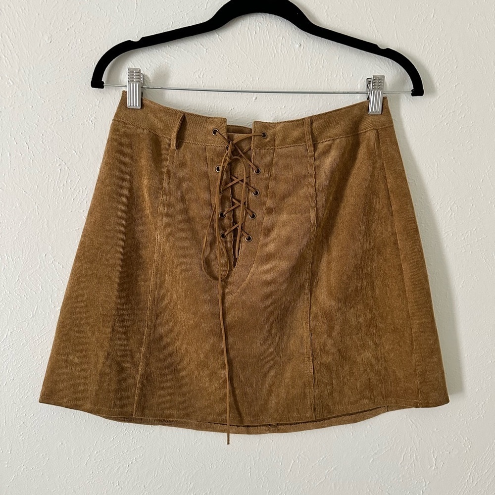 🌟SALE🌟 corduroy brown/tan mini skirt with lace up detail - Picture 3 of 5